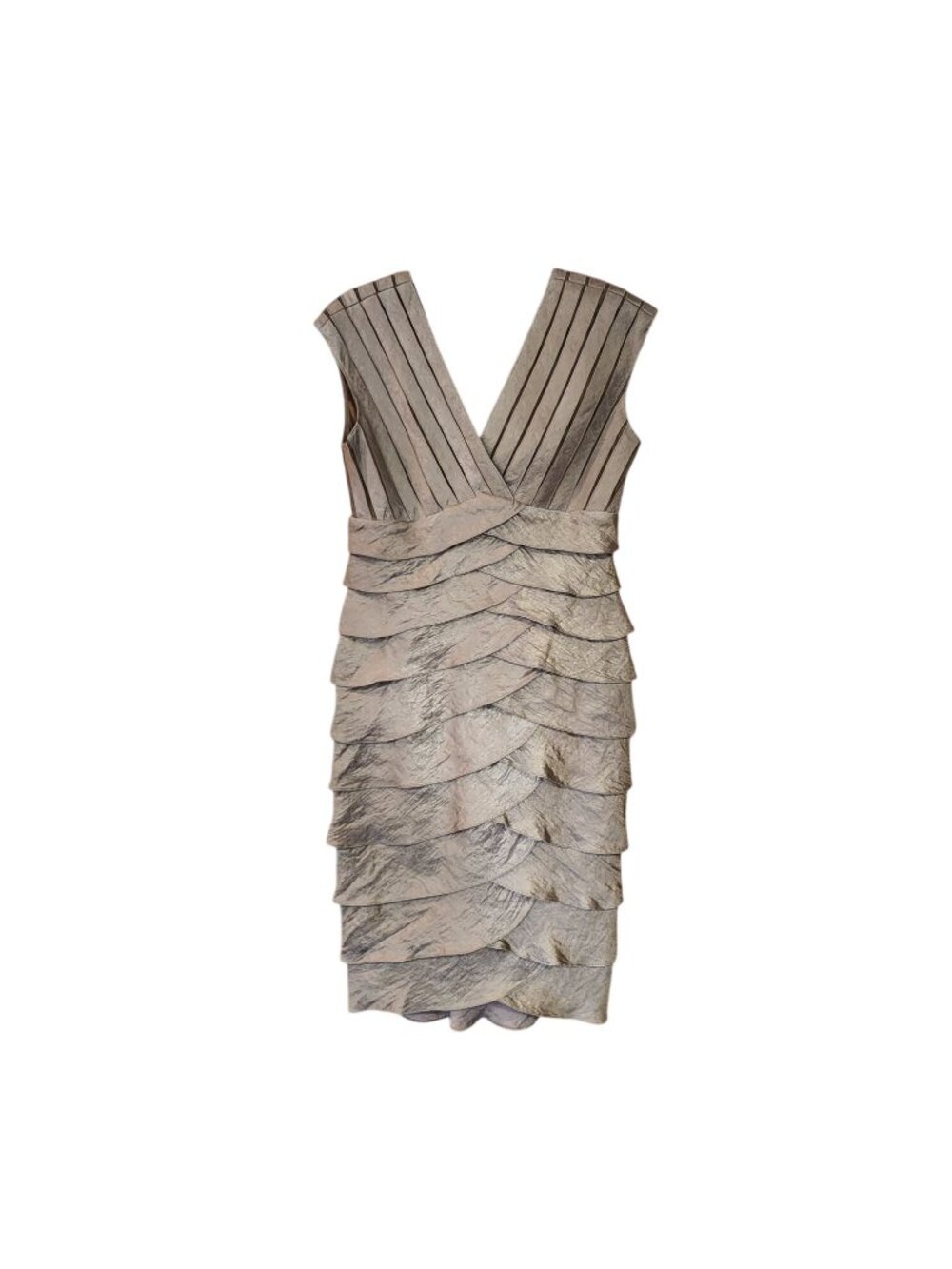 ADRIANNA PAPELL Champagne Gold Tiered Ruffle Sleeveless Dress Size 4